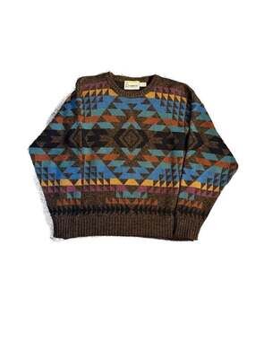 Vintage London Fog Southwestern Pattern Knit Sweater Size Large
